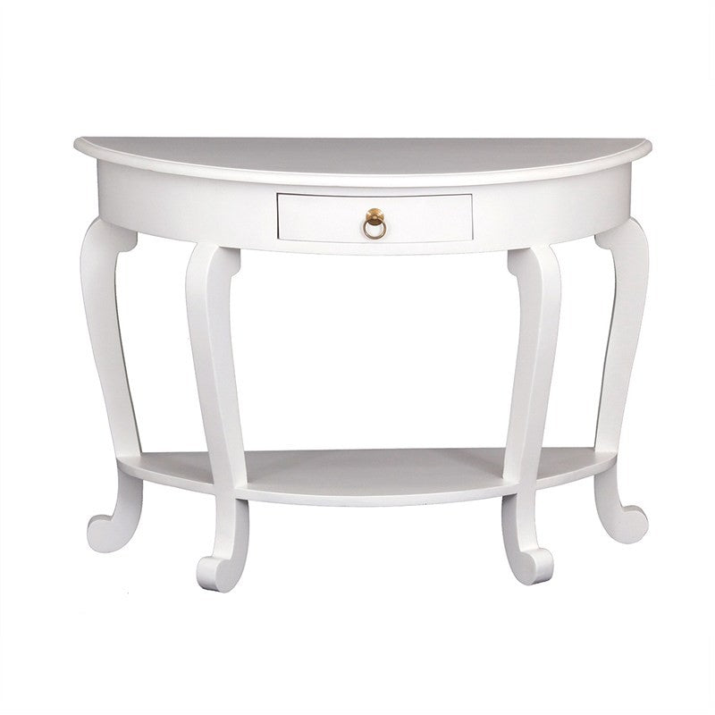 Eiffel Cabriola Solid Wood Timber French Half Round Sofa Table, White