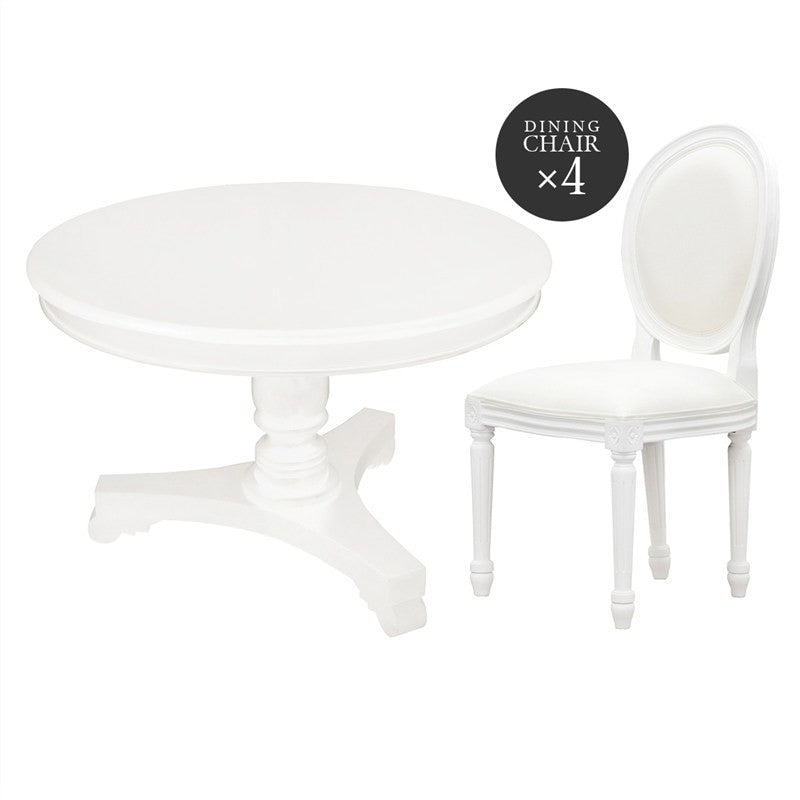 QueenAnne 5 Piece Wood Timber French Round Dining Table Set, White TS899DT-120-RD-QA-SET4_1