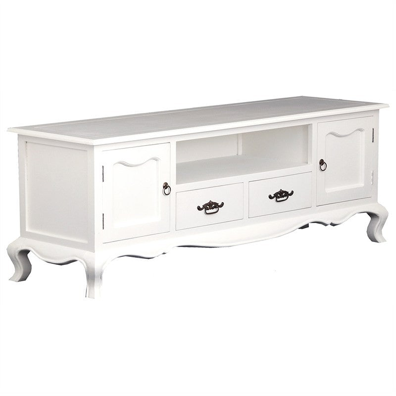 Eiffel Solid Wood White Timber 2 Door 2 Drawer French TV Console Unit, 168cm, White TWS899EU-202-FP-WH