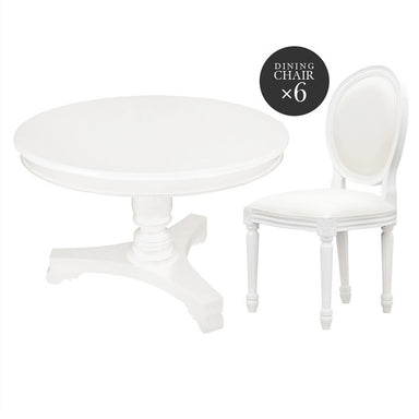 QueenAnne 7 Piece Wood Timber French Round Dining Table Set, White TS899DT-120-RD-QA-SET6_1