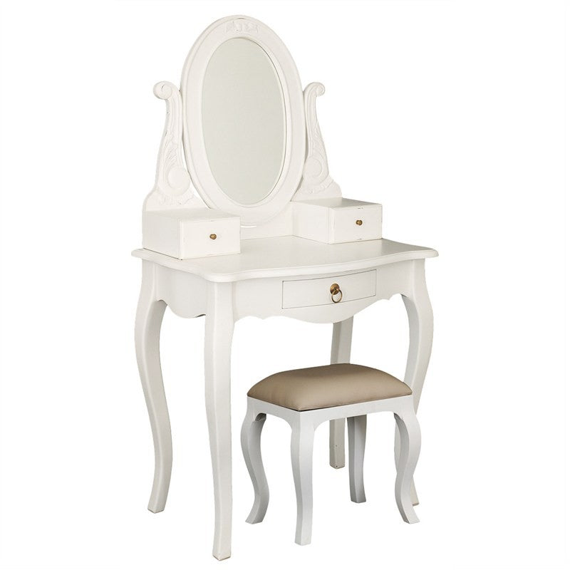 QueenAnne Nova Solid Wood Timber French Dressing Table with Stool - White TWS899ST-003-MR-CV-SET-WH_1