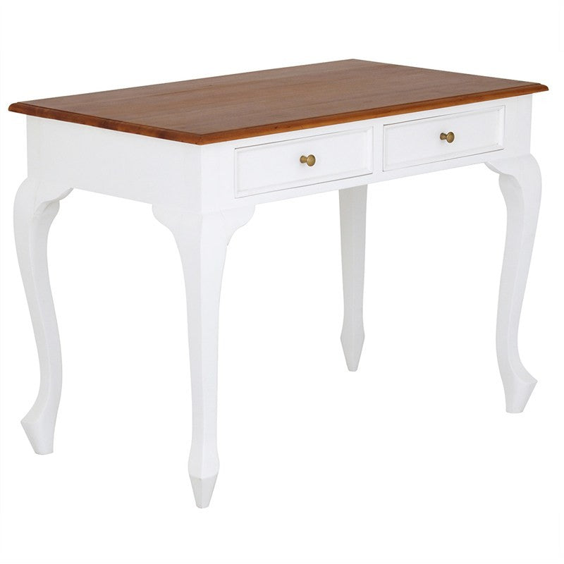 QueenAnne Solid WoodTimber French Wirting Table Executive 2 Drawer Desk - White Caramel TWS899DK-002-QA-WR_1