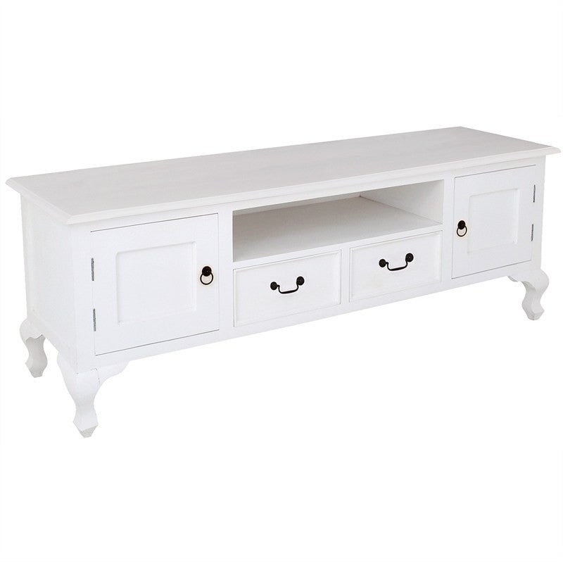 QueenAnne Solid Wood Timber 2 Door 2 Drawer French TV Console Unit, 180cm, White TWS899EU-202-QA-WH_1