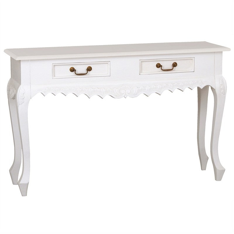 QueenAnne Solid Wood Timber 2 Drawer French Console Sofa Table - White TWS899ST-002-CV-WH_1