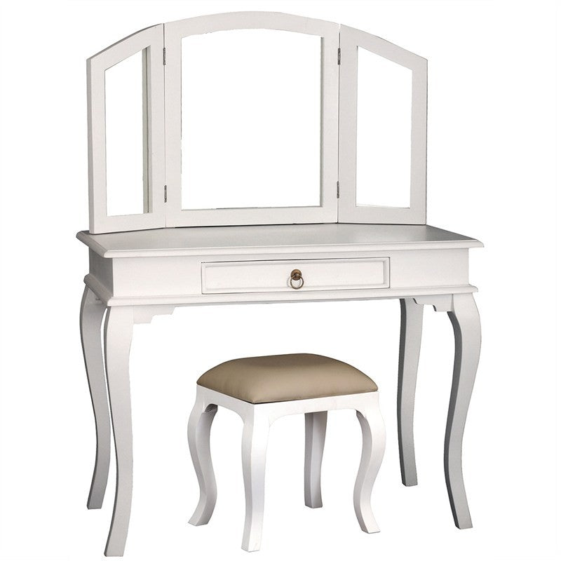QueenAnne Solid Wood Timber Vanity Table French Dressing Table with Stool - White TWS899ST-001-MR-QA-SET-WH_1