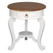 TwoTone Cabriolet Solid Wood Timber French Round Lamp Table, Side Table Night Stand White Caramel TWS899LT-001-RD-CL-WR_1