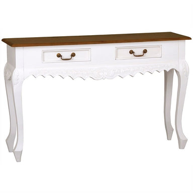 TwoTone QueenAnne Nova Solid Wood Timber French 2 Drawer Sofa Table, White Caramel TWS899ST-002-CV-WR_1