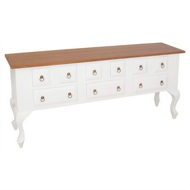 TwoTone QueenAnne Solid Wood Timber 9 Drawer 180cm French Console Sofa Table - White Caramel ST-009-QA-WR_1