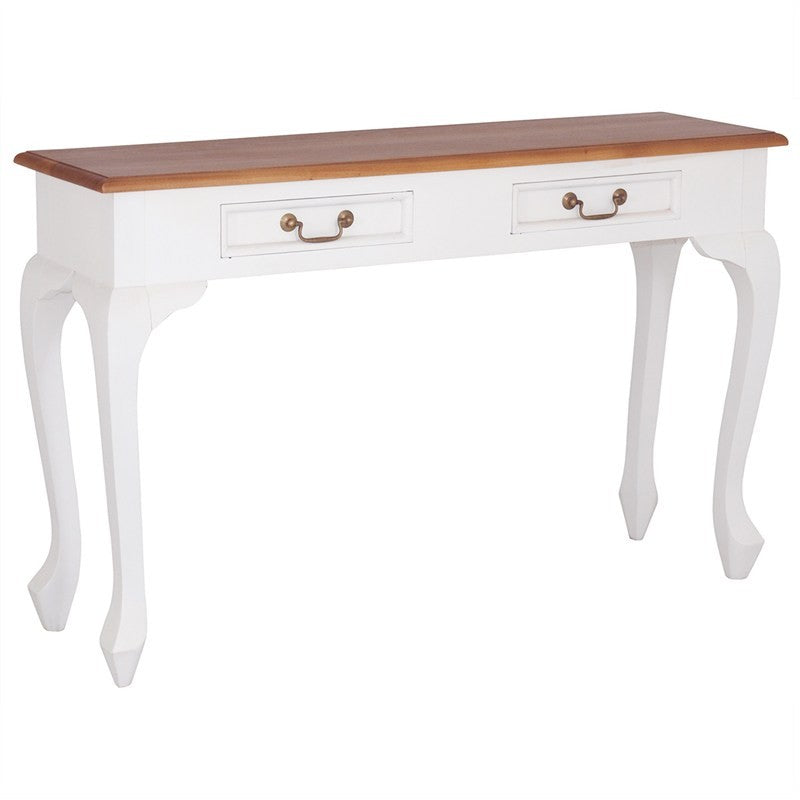 TwoTone QueenAnne Solid Wood Timber French 2 Drawer Console Sofa Table, 120cm, White Caramel TWS899ST-002-QA-WR_1