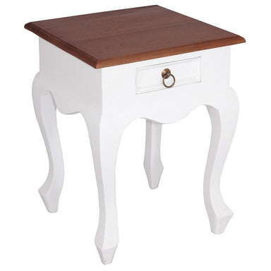 TwoTone QueenAnne Solid Wood Timber Single Drawer French Lamp Table - White Caramel TWS899LT-001-QA-WR_1